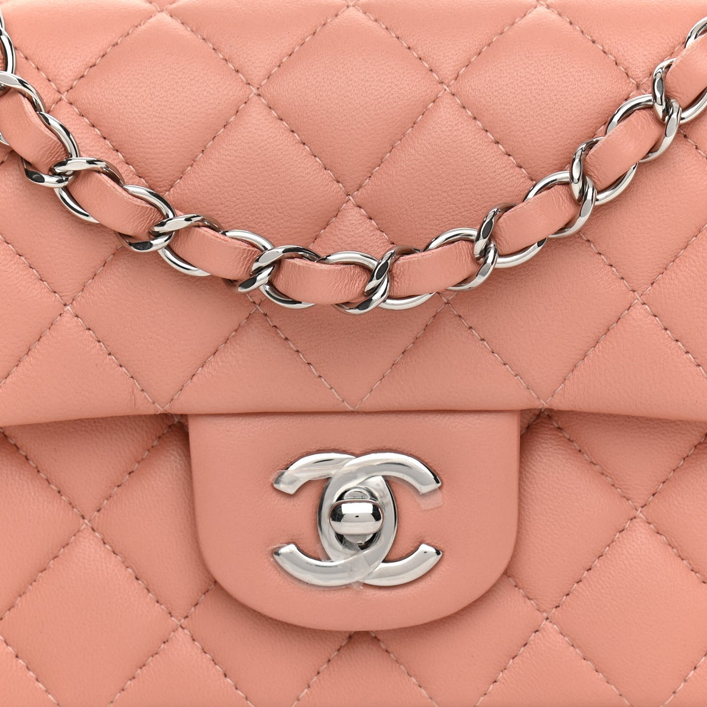 Lambskin Quilted Mini Rectangular Flap Dark Pink