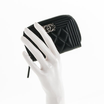 Chanel Lambskin Quilted Zip Around Boy Coin Purse Wallet Black 2 of 7