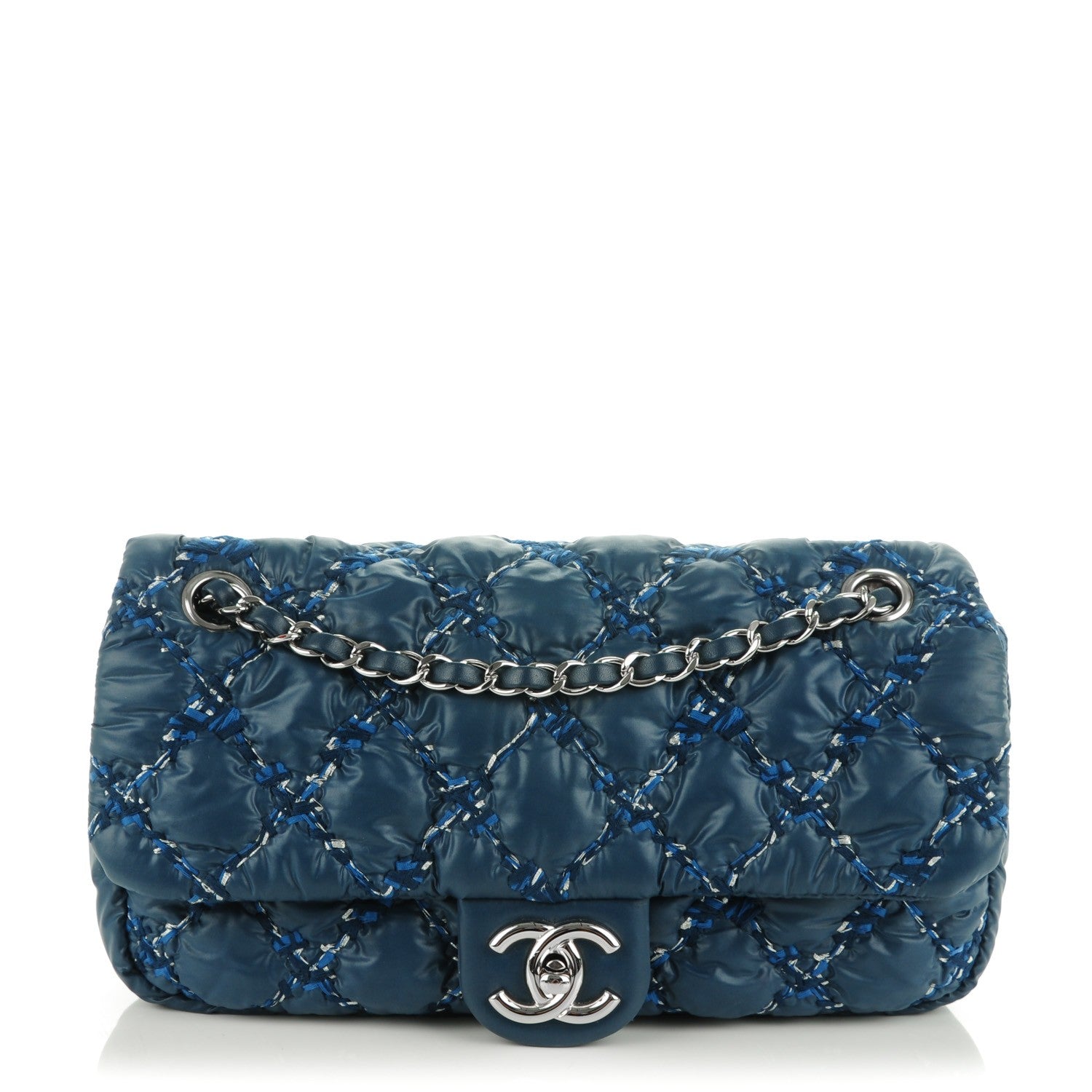 Chanel Nylon Quilted Tweed on Stitch Medium Bubble Flap Blue 1 of 8