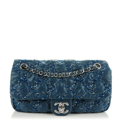 Chanel Nylon Quilted Tweed on Stitch Medium Bubble Flap Blue 1 of 8