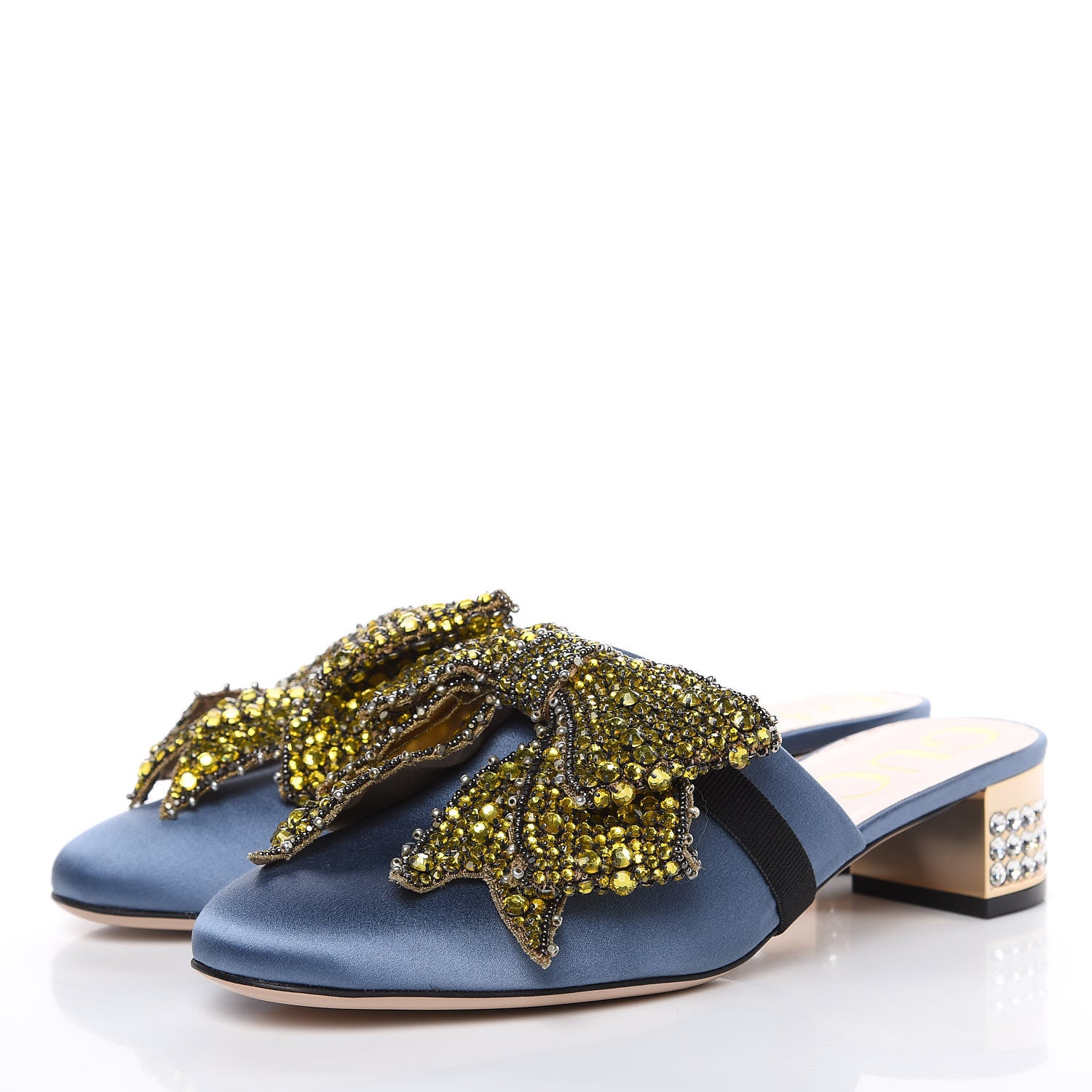 Gucci Silk Satin Crystal Embellished Bow Mules 38.5 Carta Zucchero 4 of 11