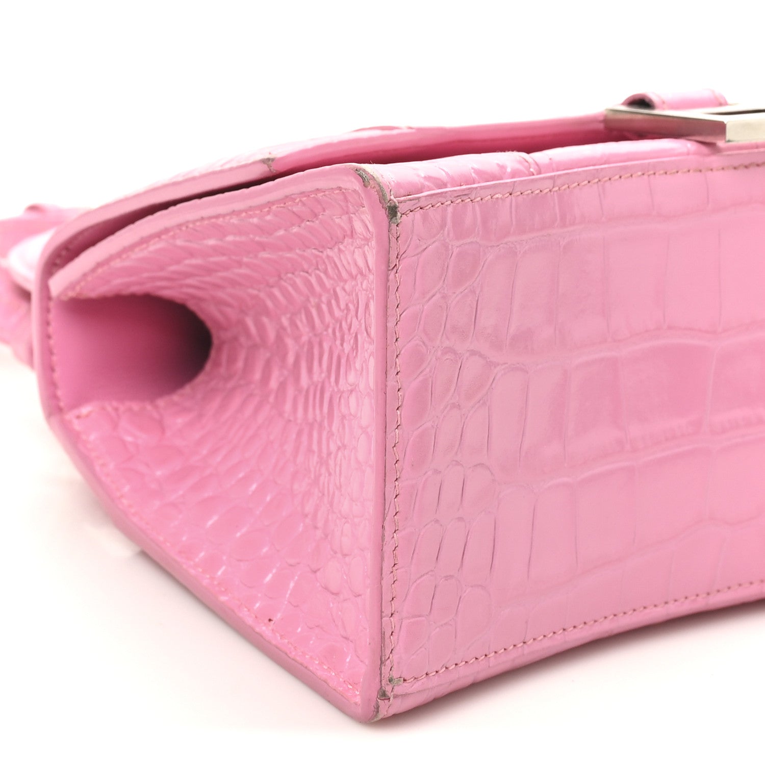 Balenciaga Shiny Calfskin Crocodile Embossed Small Hourglass Top Handle Bag Candy Pink 9 of 11