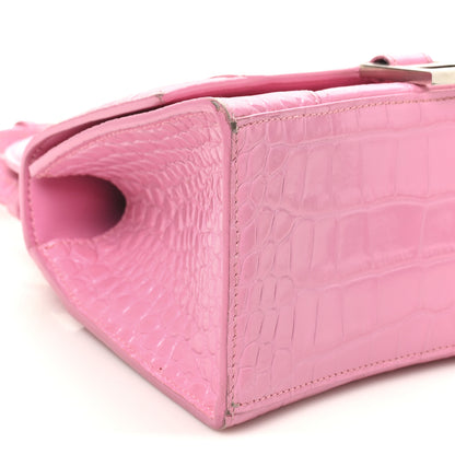 Balenciaga Shiny Calfskin Crocodile Embossed Small Hourglass Top Handle Bag Candy Pink 9 of 11