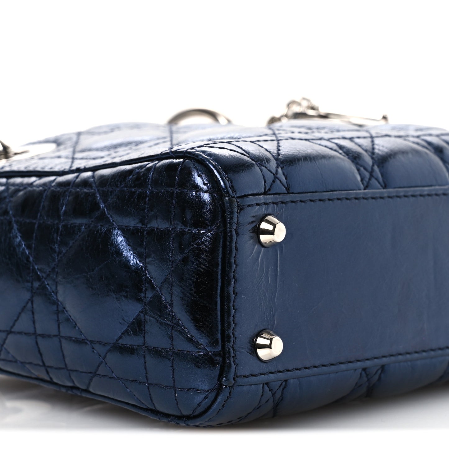 Metallic Crinkled Lambskin Cannage Mini Lady Dior Blue