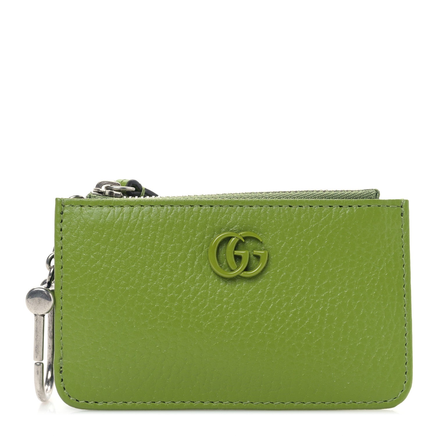 Gucci Dollar Calfskin Enamel Monochrome GG Marmont Key Case Card Holder Lemon Leaf 1 of 9
