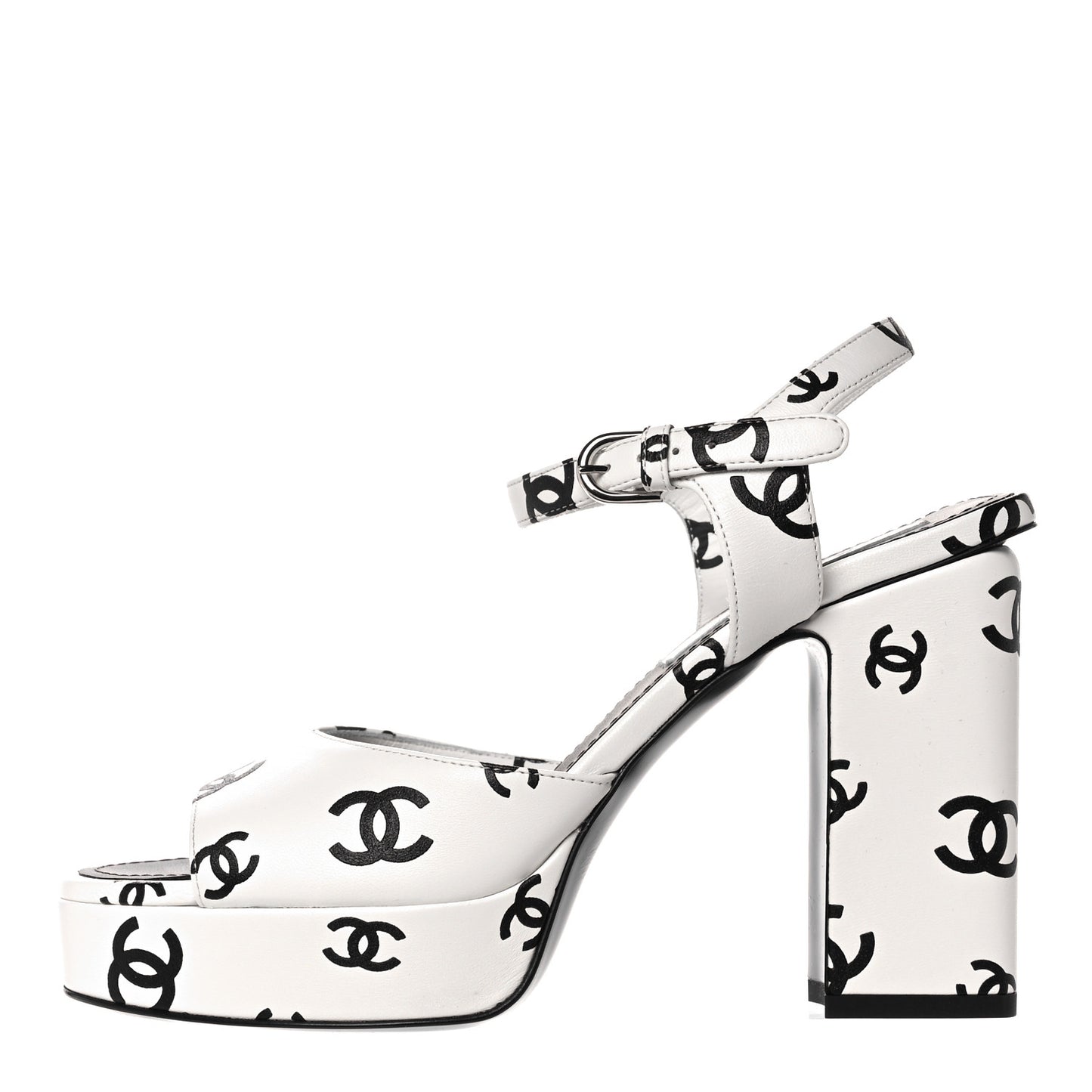 Printed Lambskin Coco Beach Platform Sandals 40 White Black