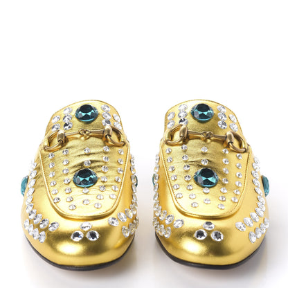 Gucci Metallic Nappa Crystal Womens Princetown Slippers 36.5 Gold 2 of 9