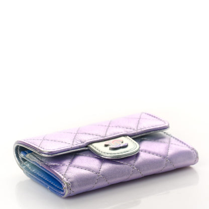 Chanel Gradient Metallic Calfskin Quilted Flap Card Holder Wallet Silver Blue Yellow Purple 4 of 10