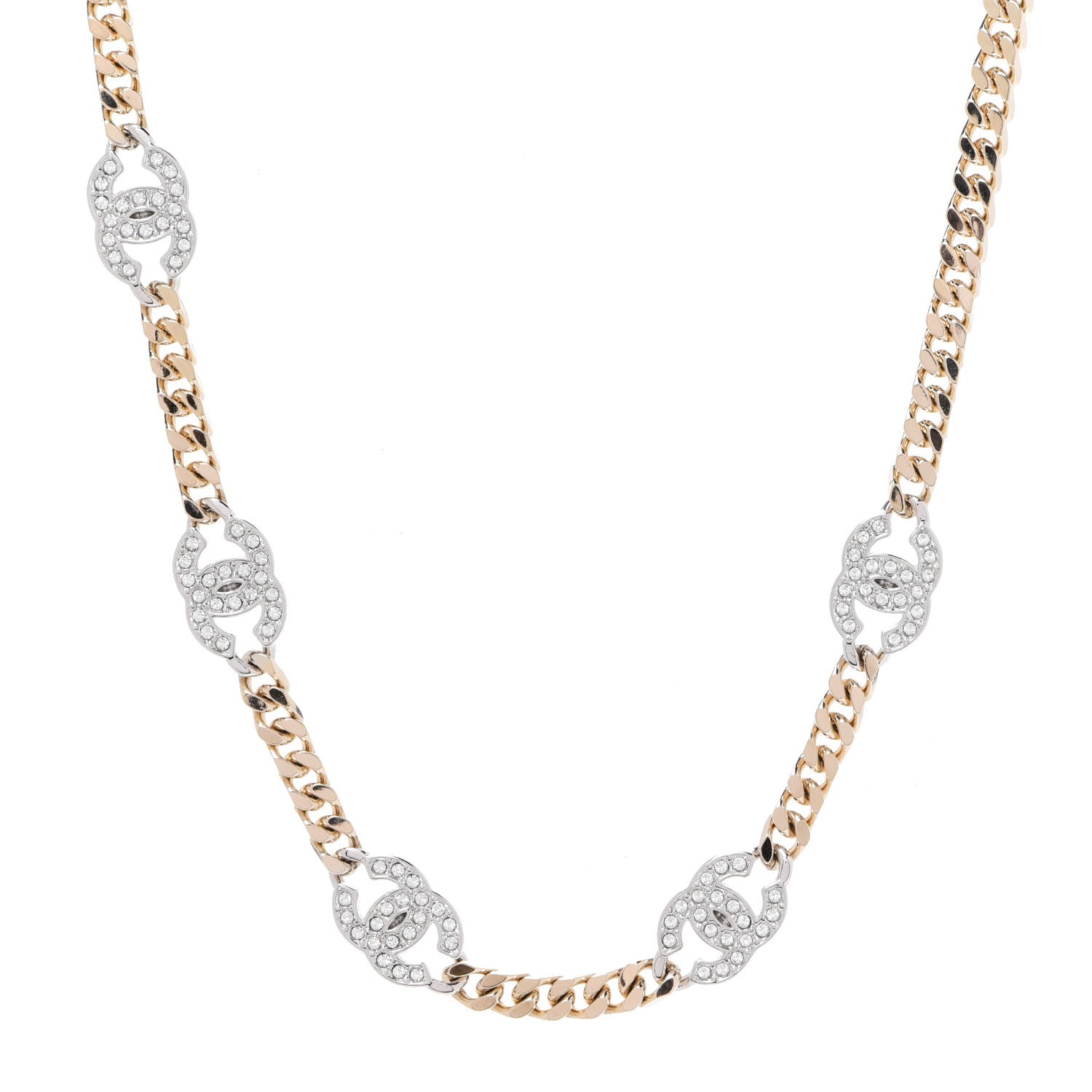Chanel Crystal Chain CC Link Choker Gold Silver 1 of 6