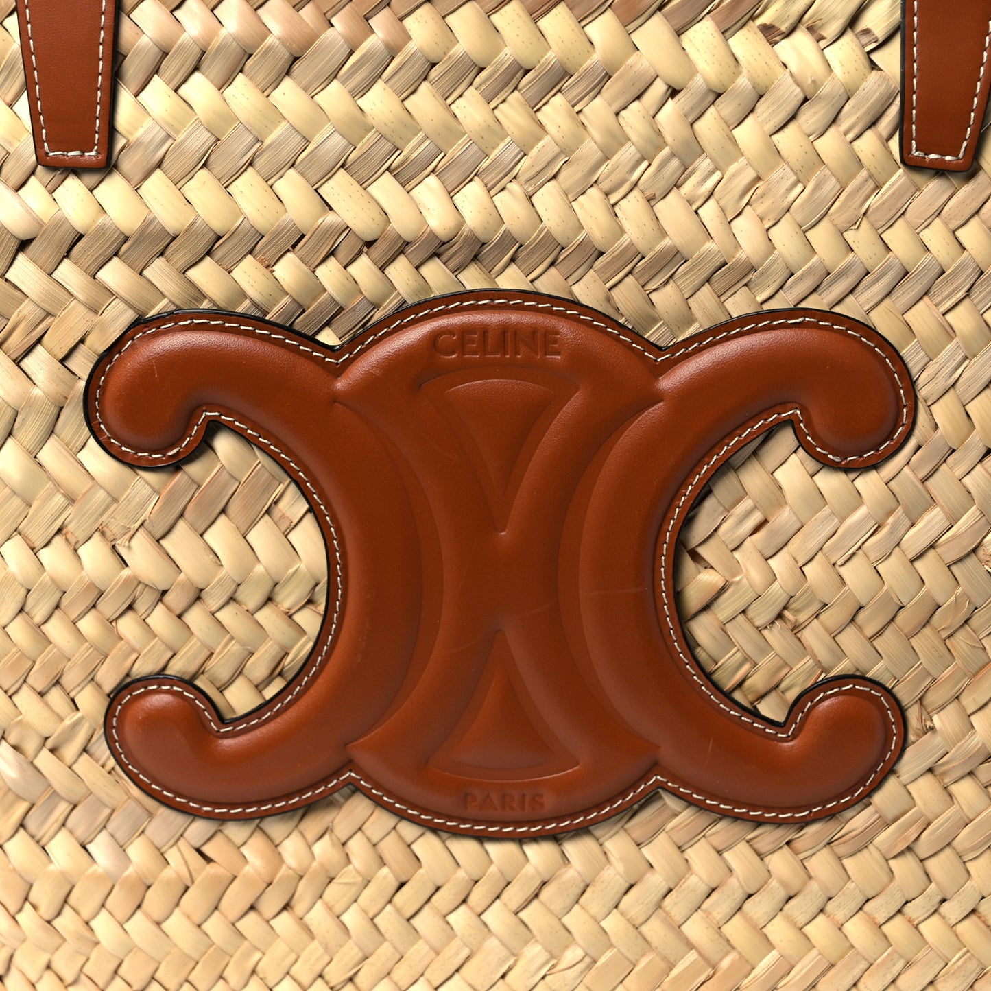 Raffia Calfskin Triomphe Medium Panier Tan
