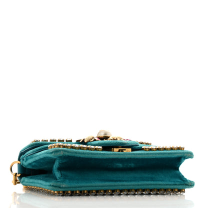 Gucci Velvet Crystal Mini Bee Broadway Shoulder Bag Pavone Cyan 4 of 11