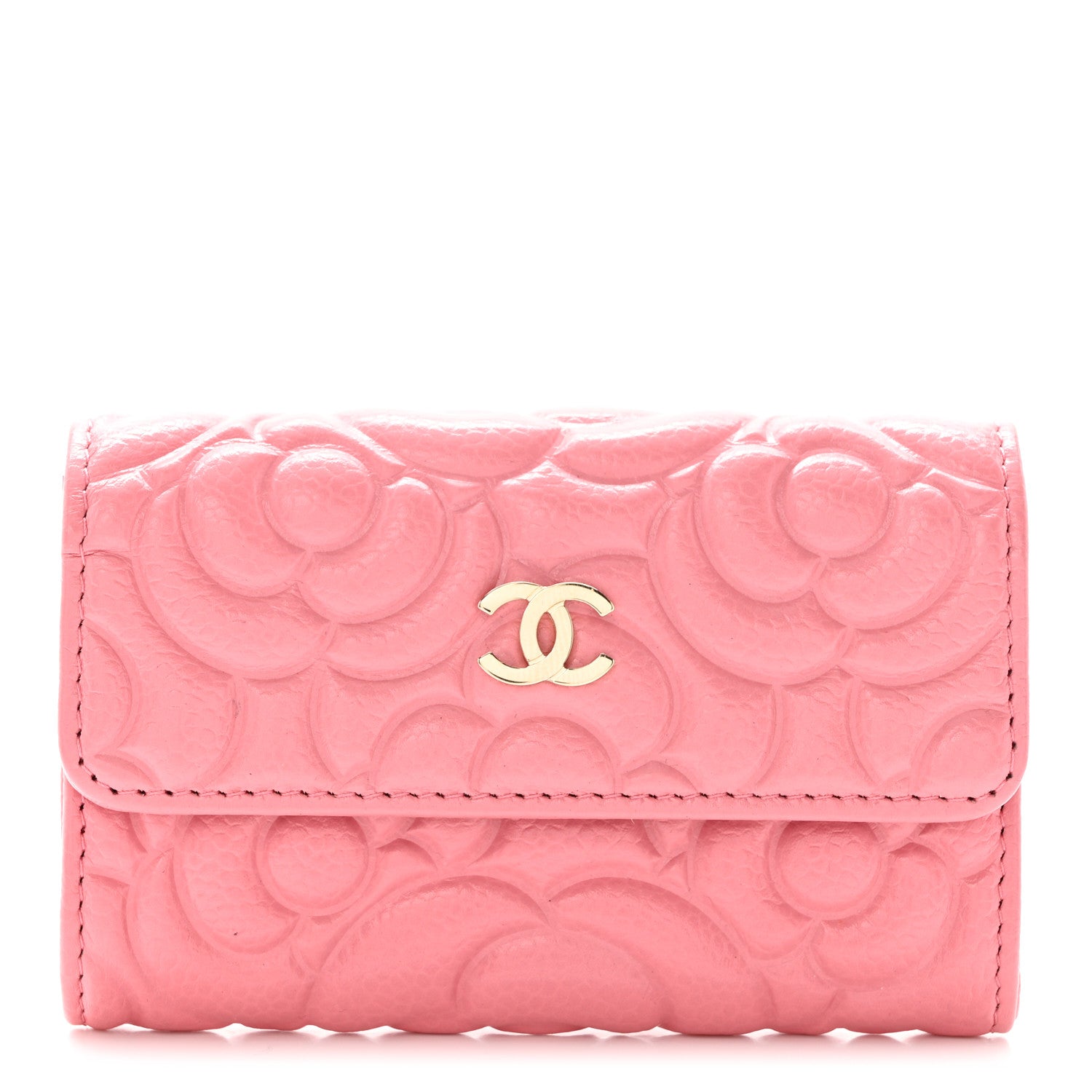 Chanel Caviar Camellia Embossed Card Holder Wallet Pink 1 of 9
