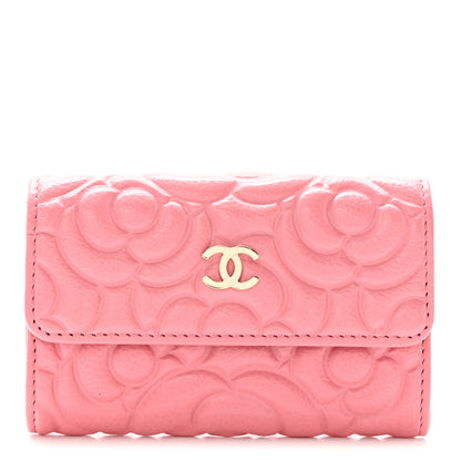 Chanel Caviar Camellia Embossed Card Holder Wallet Pink 1 of 9