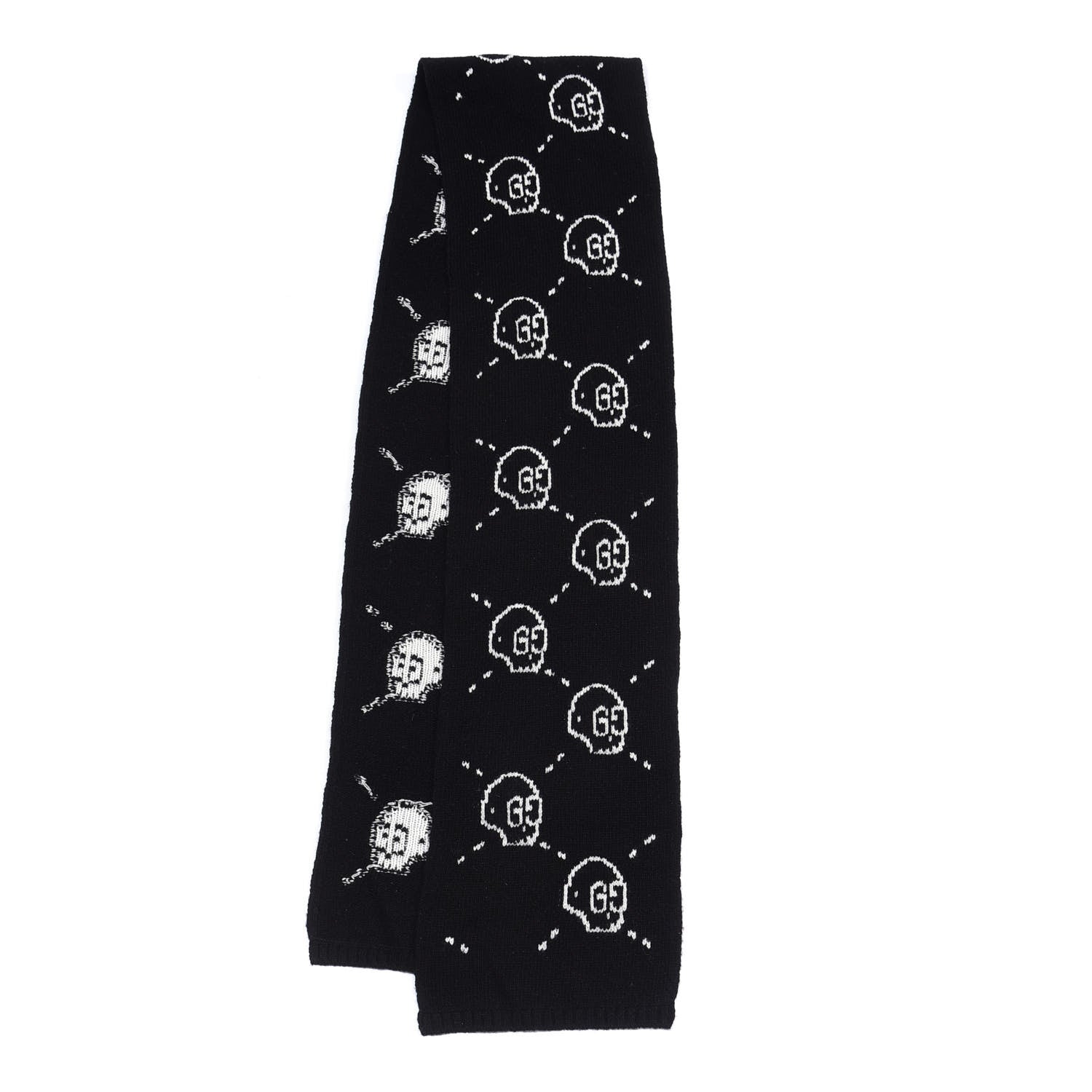 Gucci Wool Tricot GG Hamlet Scarf Black White 2 of 4
