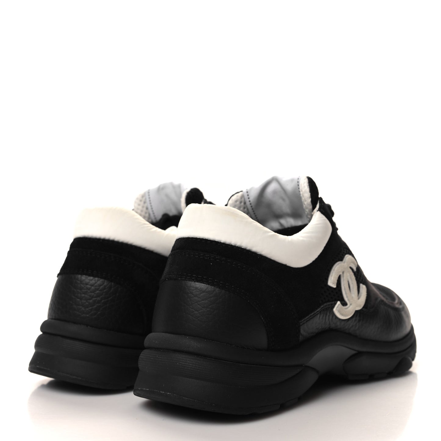 Mesh Suede Grained Calfskin Womens CC Sneakers 37 Black White