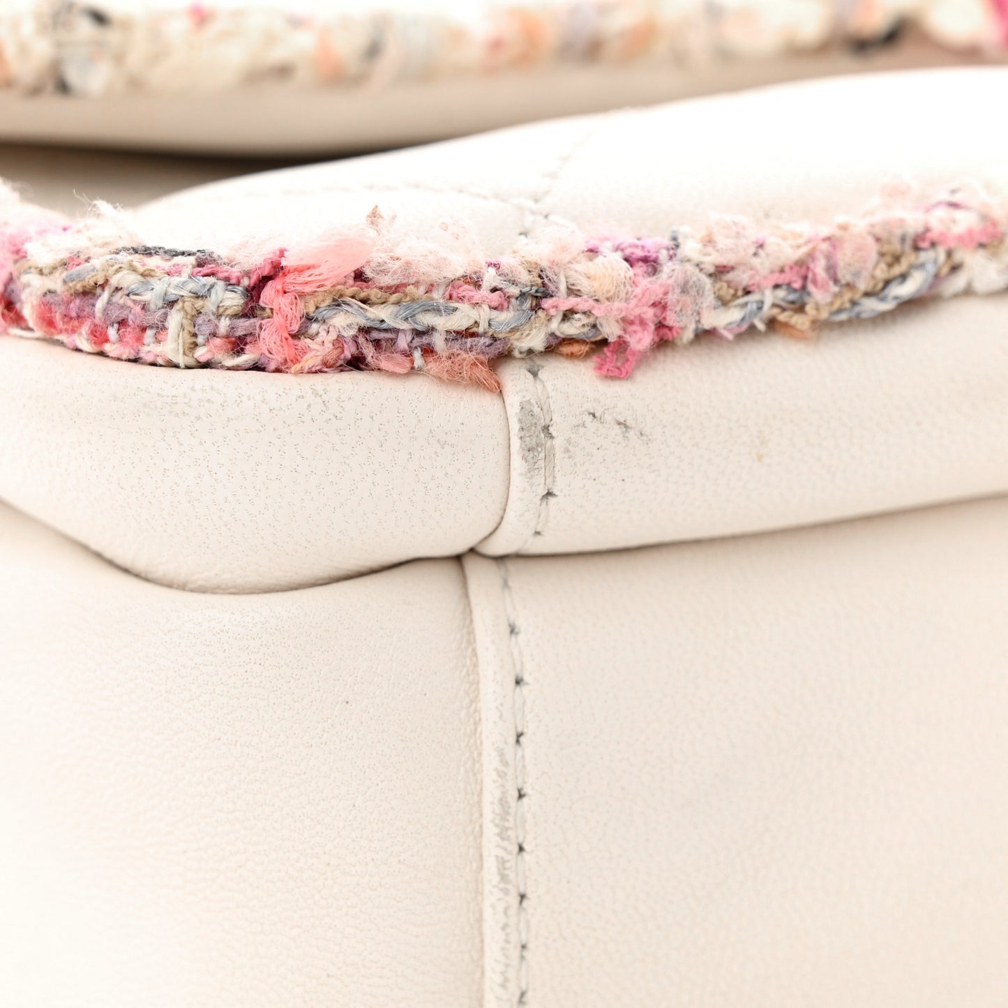Lambskin Tweed Quilted Elegant Trim Flap White