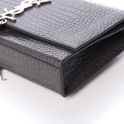 Saint Laurent Calfskin Crocodile Embossed Medium Classic Monogram Kate Tassel Satchel Storm 8 of 8