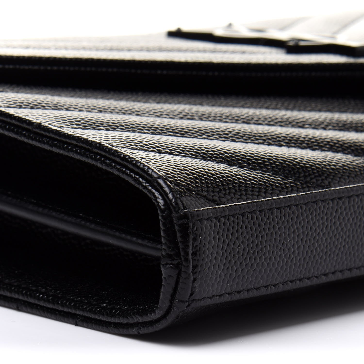 Saint Laurent Grain De Poudre Matelasse Chevron Monogram Chain Wallet Black 7 of 9