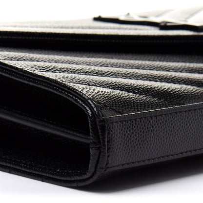 Saint Laurent Grain De Poudre Matelasse Chevron Monogram Chain Wallet Black 7 of 9