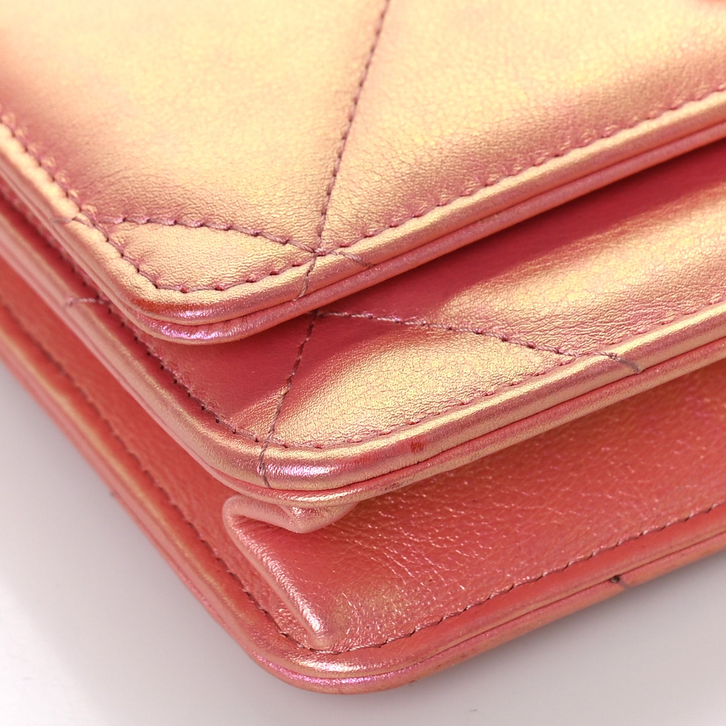 Iridescent Calfskin Quilted Chanel 19 Wallet On Chain WOC Pink