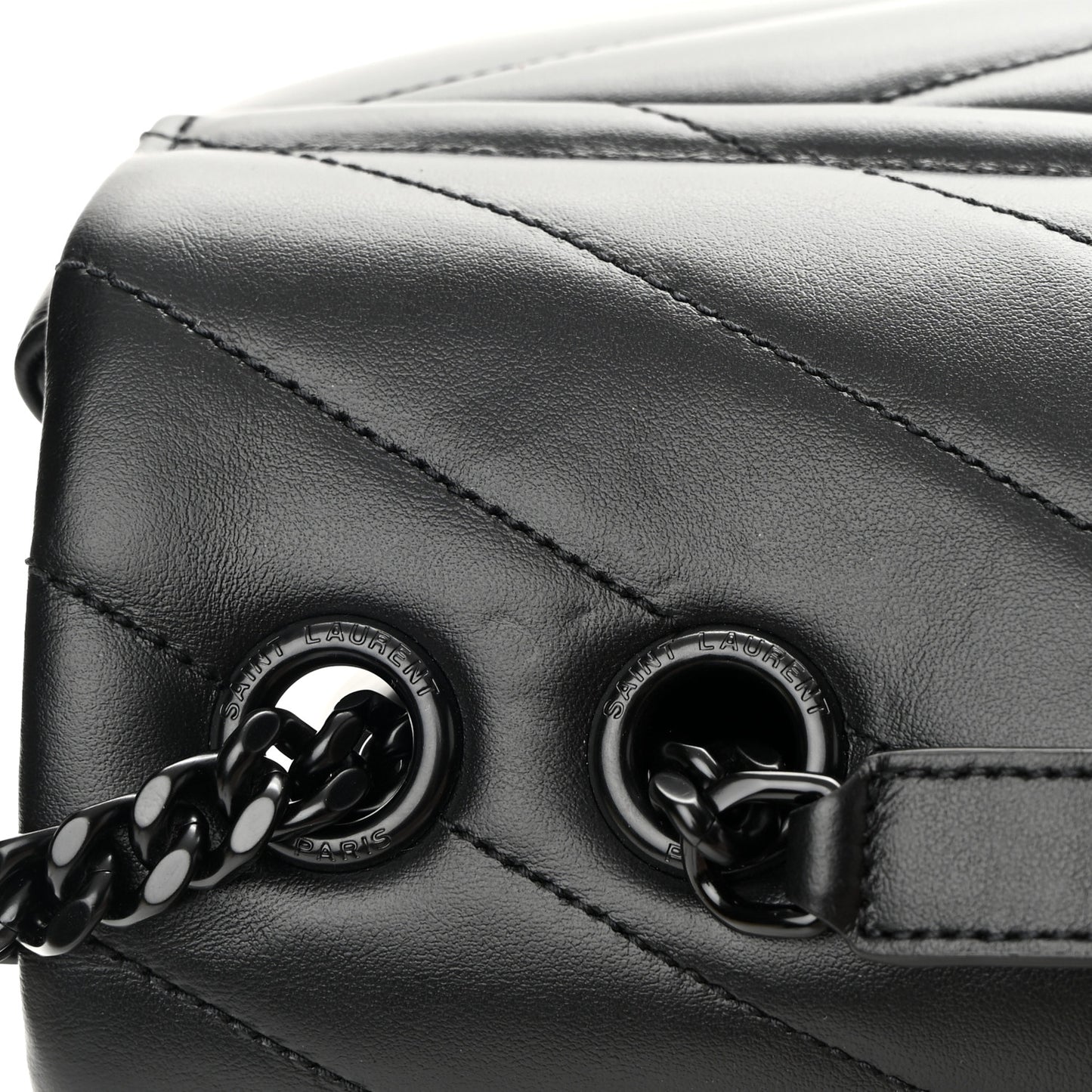 Calfskin Y Quilted Monogram Monochrome Large Loulou Chain Satchel Black