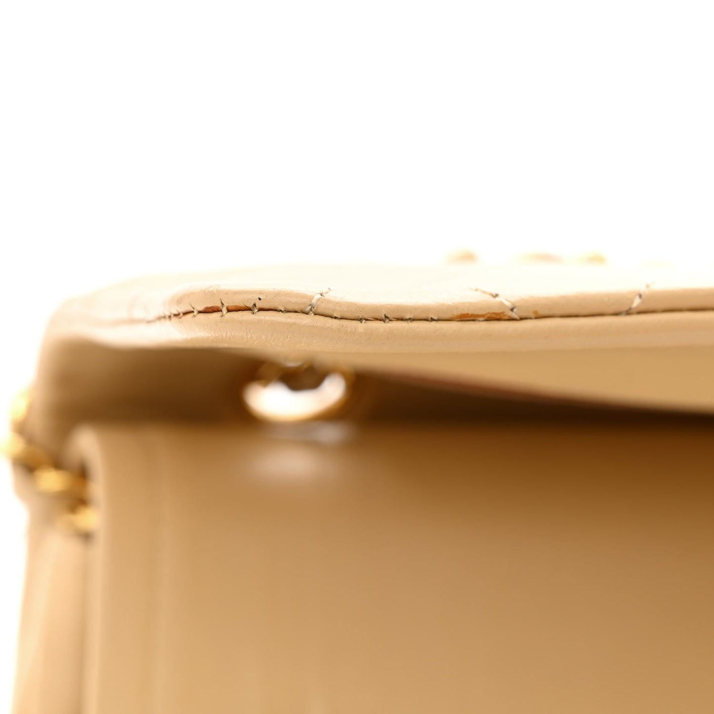Lambskin Quilted Medium Double Flap Beige