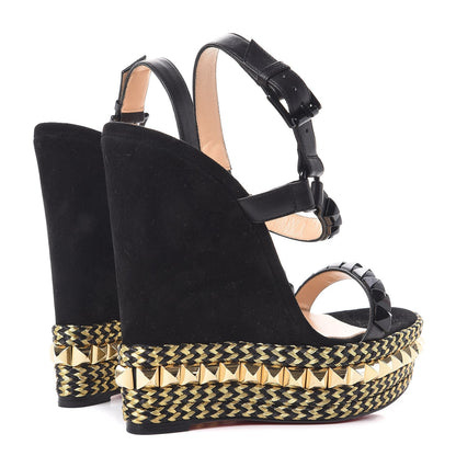 Christian Louboutin Calfskin Suede Cataclou 140 Wedge Sandals 38 Black 4 of 9