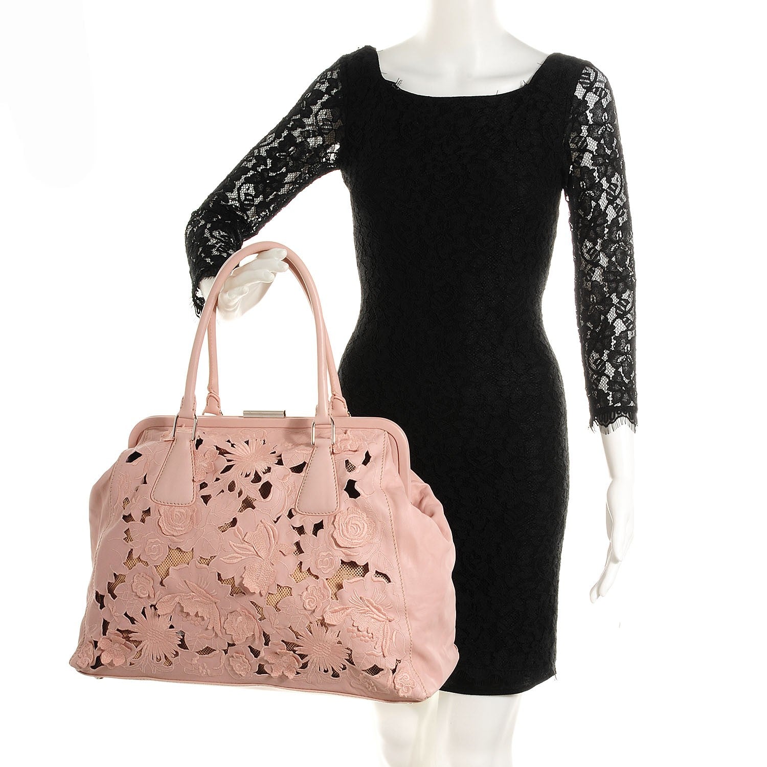 Valentino Garavani Lambskin Lace Girello Satchel Blush 2 of 8