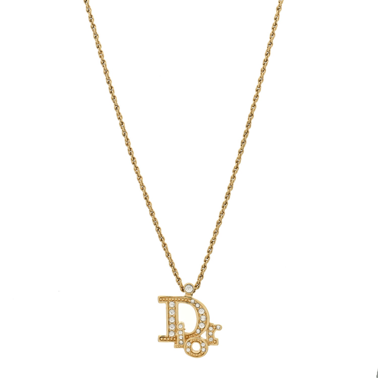 Christian Dior Crystal Logo Necklace Gold 1 of 5