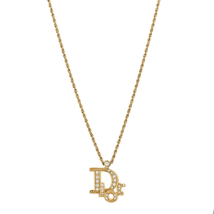 Christian Dior Crystal Logo Necklace Gold 1 of 5