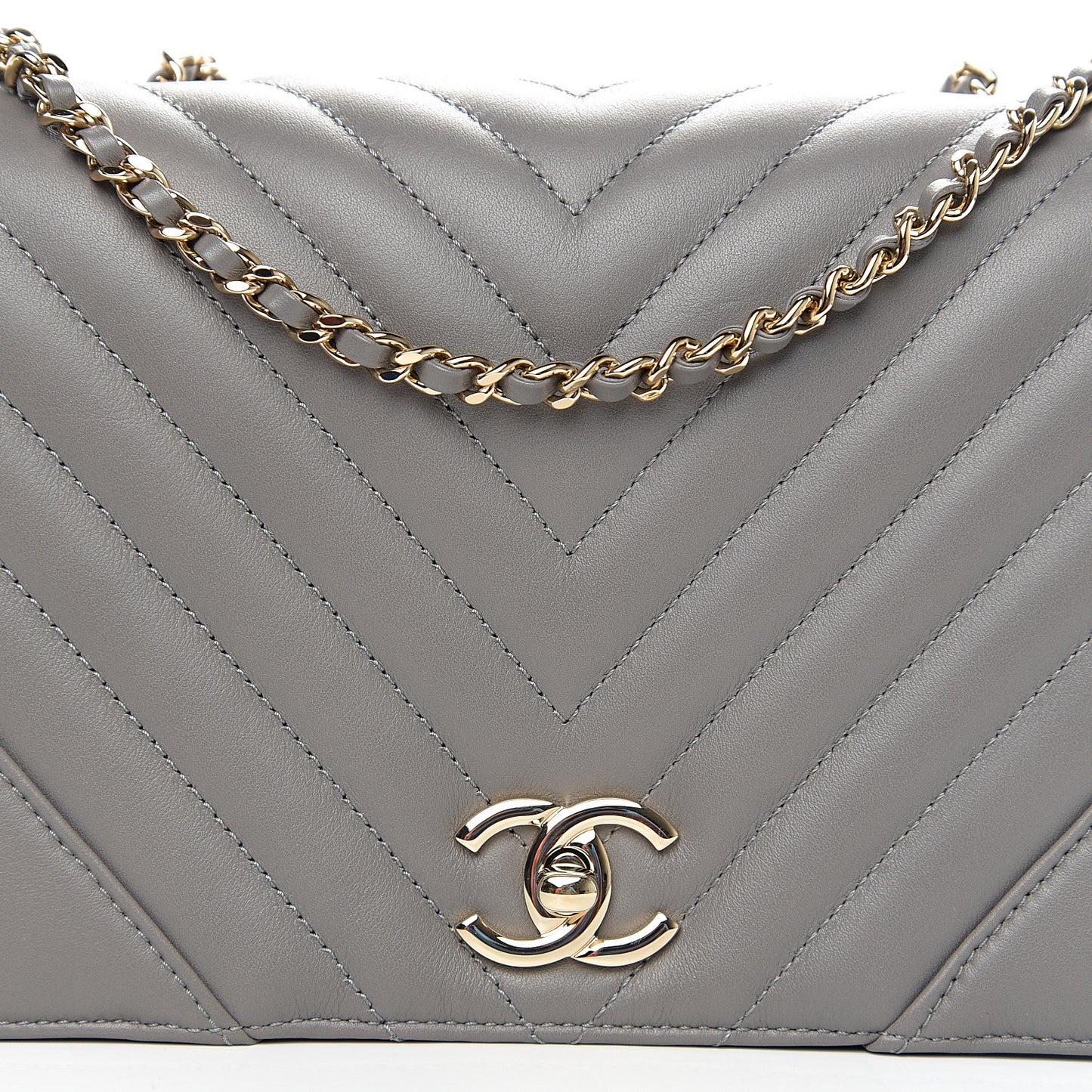 Calfskin Chevron Quilted Small Statement Flap Grey