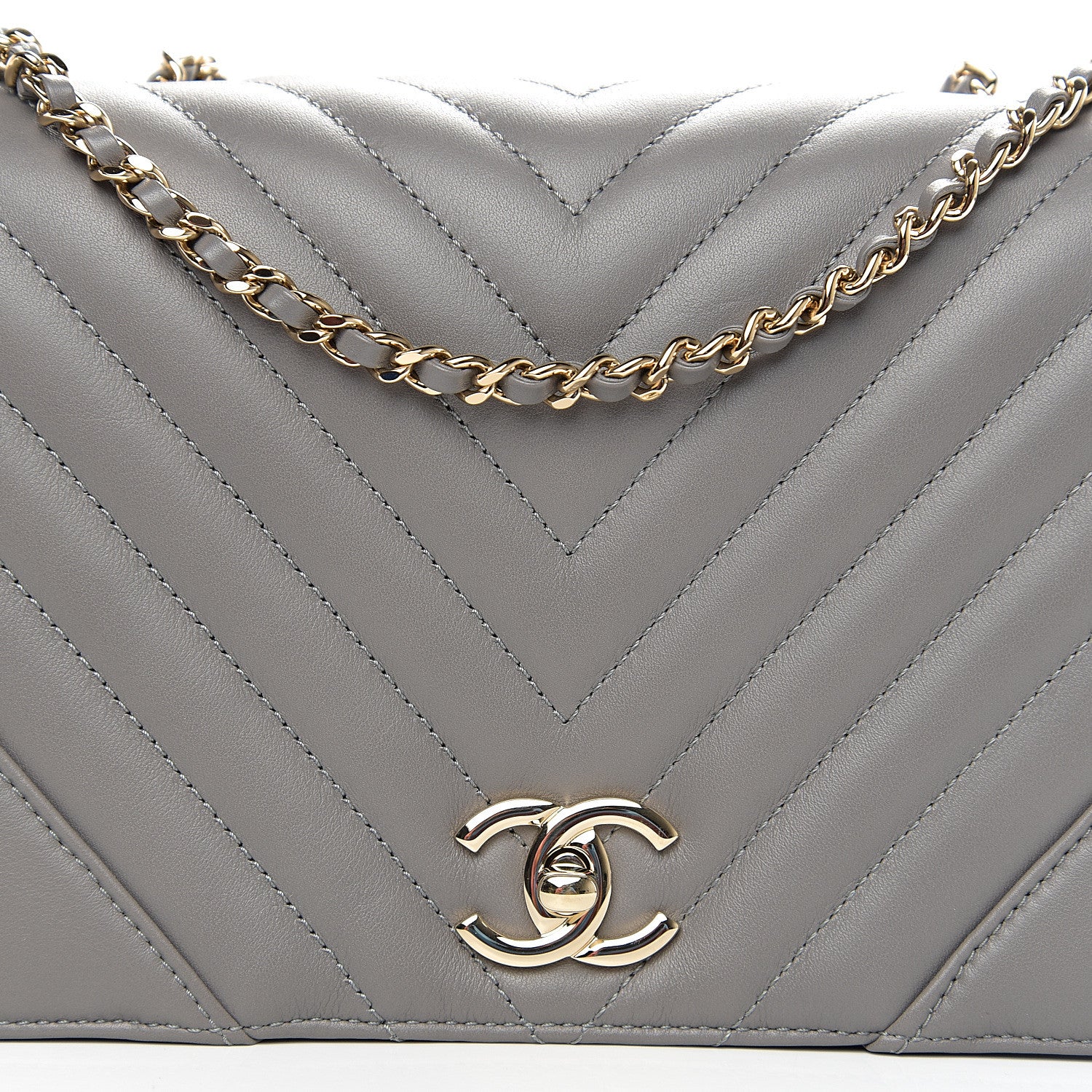 Chanel Calfskin Chevron Quilted Small Statement Flap Grey 10 of 10