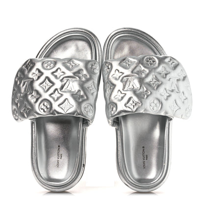 Louis Vuitton Lambskin Embossed Monogram Pool Pillow Flat Comfort Mule 39 Silver 2 of 14