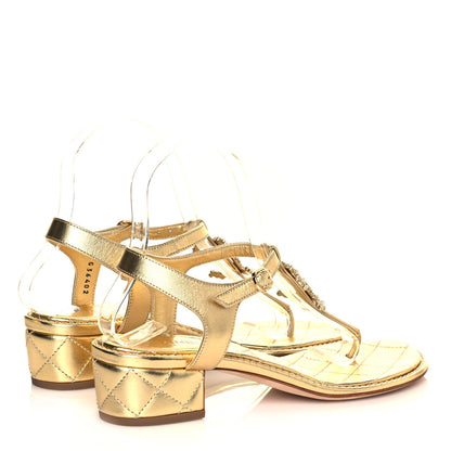 Chanel Goatskin Fantasy CC Pearl Thong Sandals 37 Gold 4 of 8