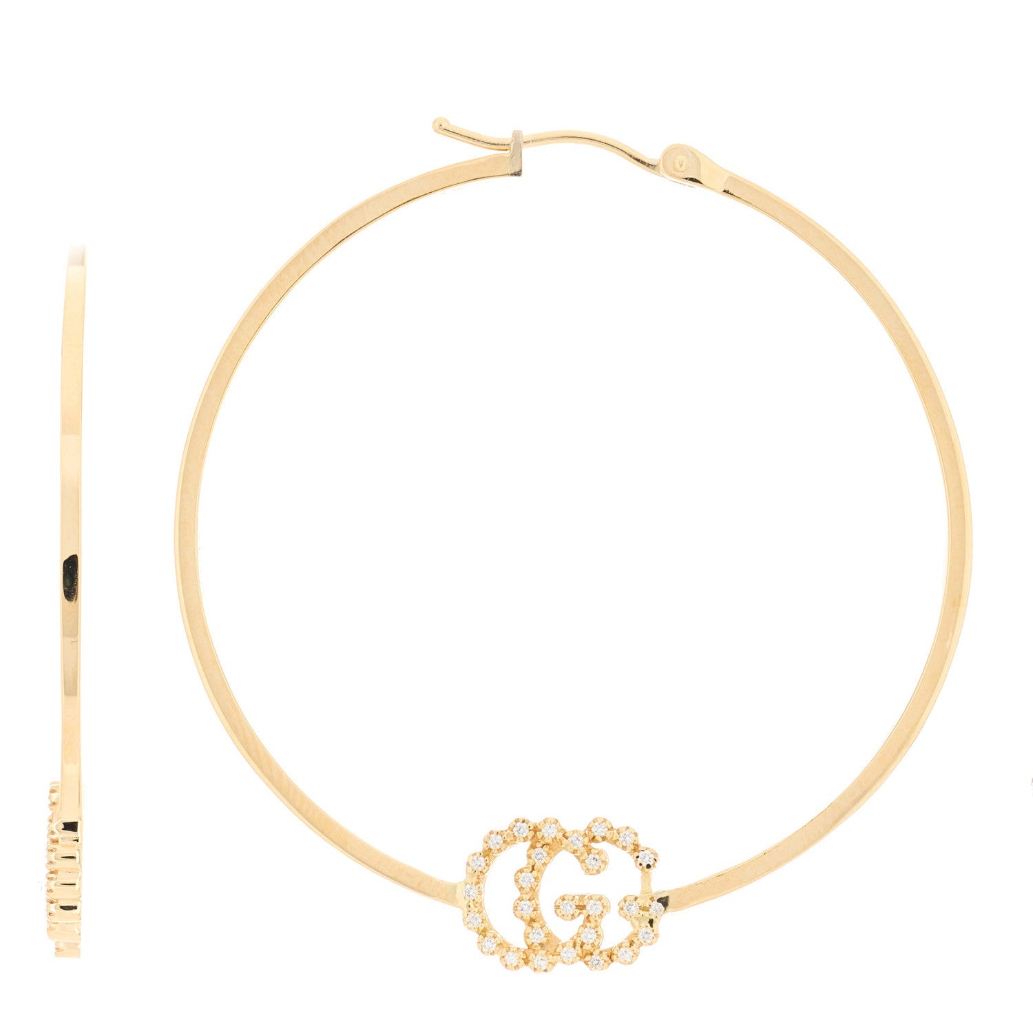 Gucci 18K Yellow Gold Diamond Large Running GG Hoop Earrings 1 of 7