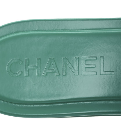 Chanel Calfskin Patent Calfskin Logo Mules 38 Green White 9 of 15