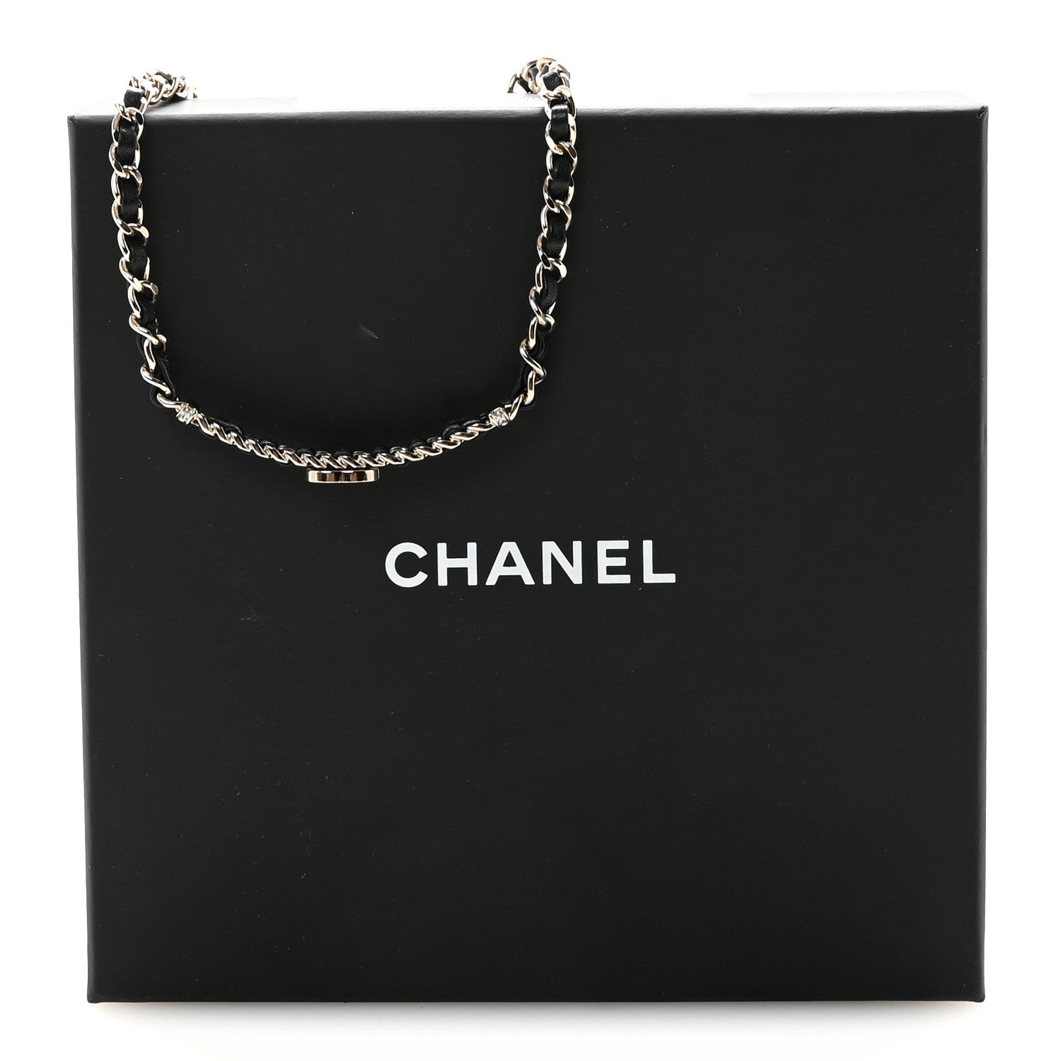 Chanel Metal Lambskin Crystal CC Choker Necklace Black Gold