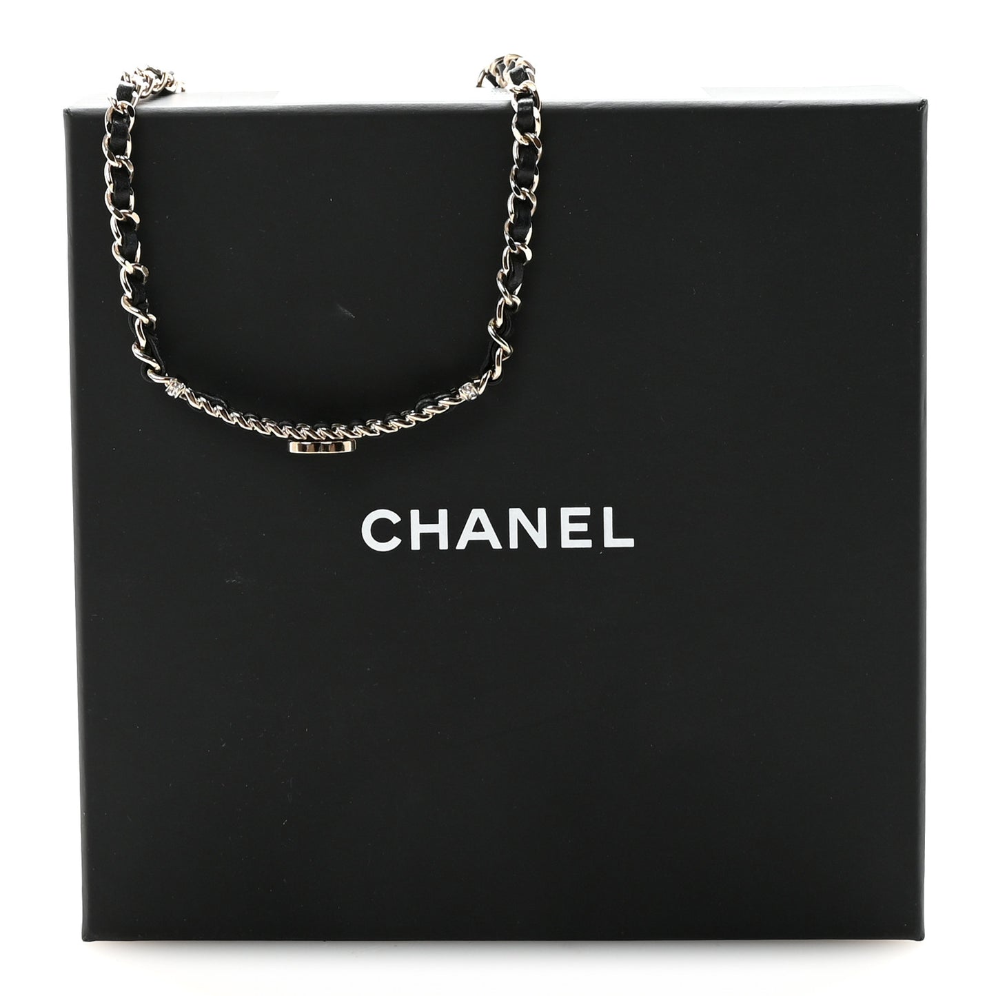 Metal Lambskin Crystal CC Choker Necklace Black Gold