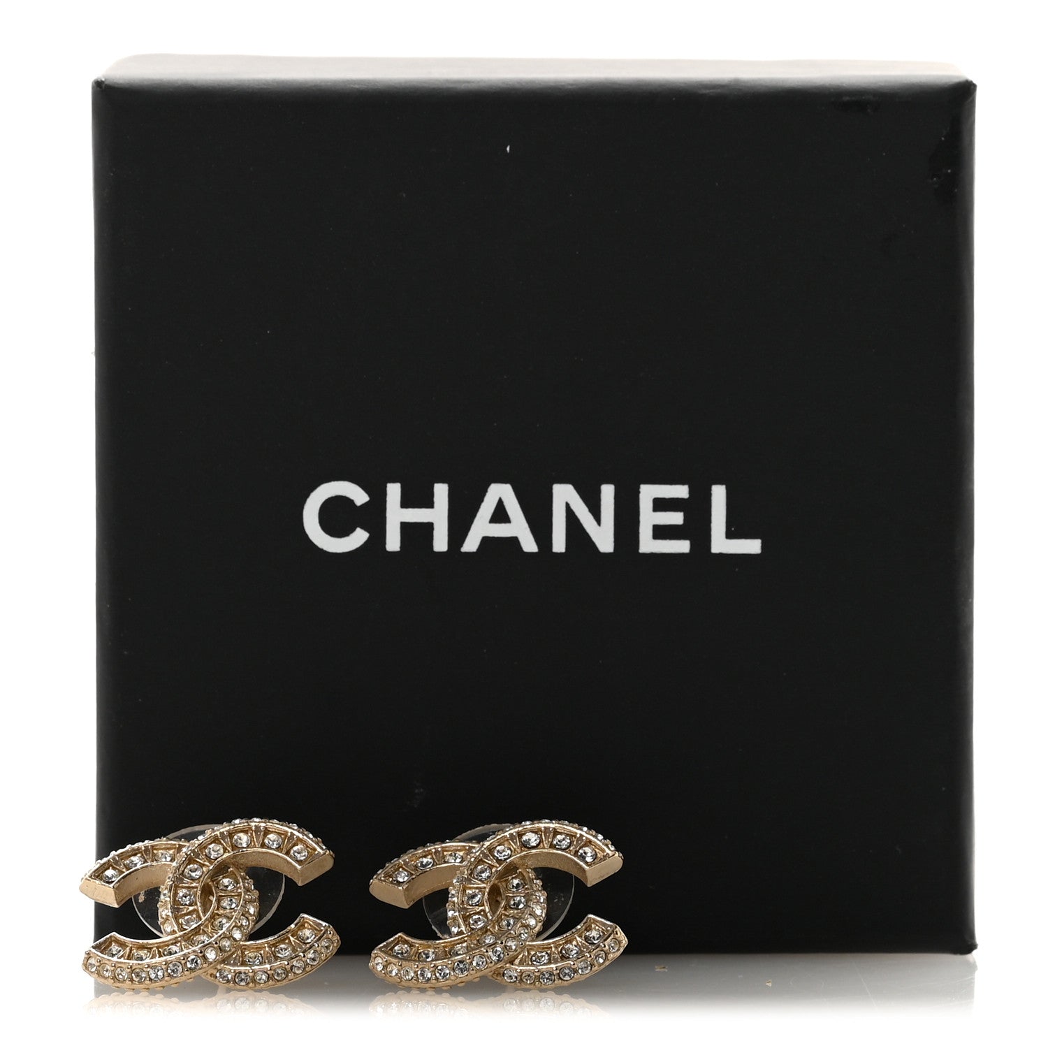 Chanel Crystal Timeless CC Earrings Light Gold 5 of 5