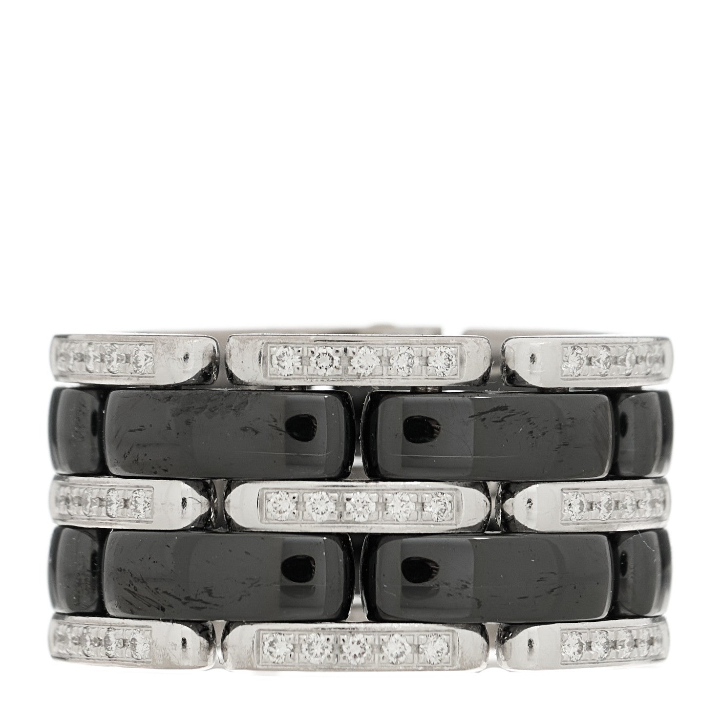 Chanel 18K White Gold Ceramic Diamond Large Ultra Ring 51 5.75 Black 1 of 4