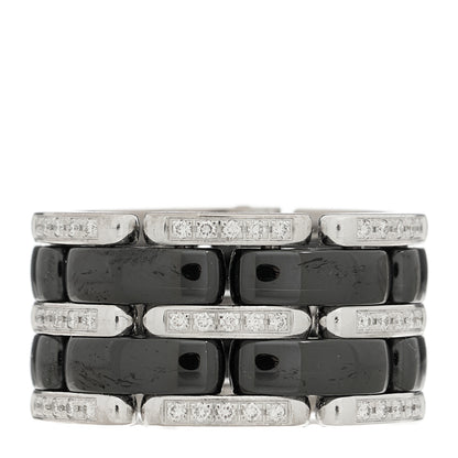 Chanel 18K White Gold Ceramic Diamond Large Ultra Ring 51 5.75 Black 1 of 4