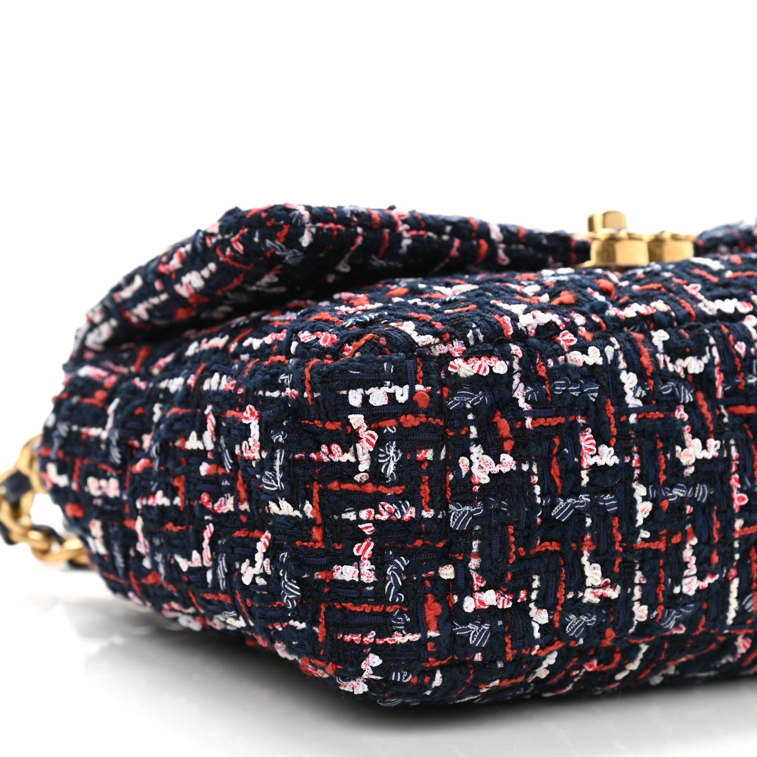 Chanel Tweed Quilted Medium Chanel 19 Flap Navy Blue White Red 9 of 10
