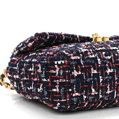 Chanel Tweed Quilted Medium Chanel 19 Flap Navy Blue White Red 9 of 10