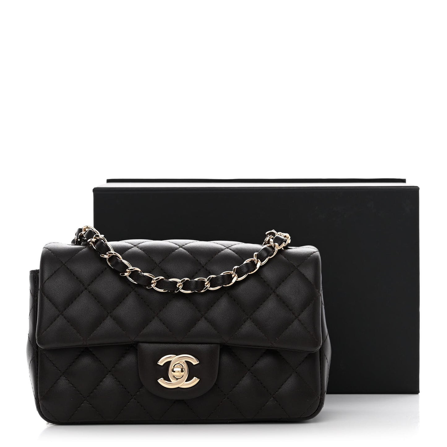 Lambskin Quilted Mini Rectangular Flap Dark Brown