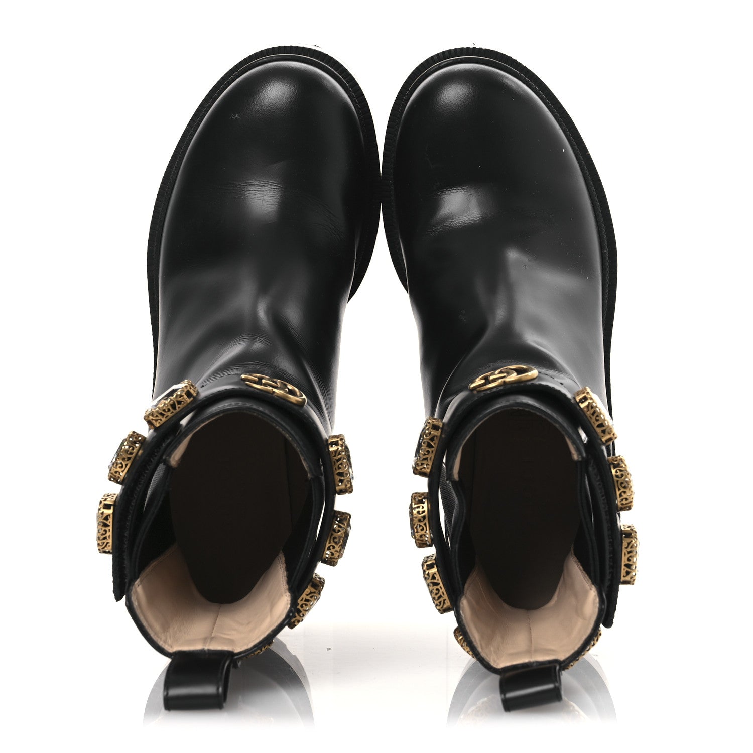 Gucci Calfskin Crystal GG Trip Chelsea Ankle Boots 35.5 Black 2 of 13