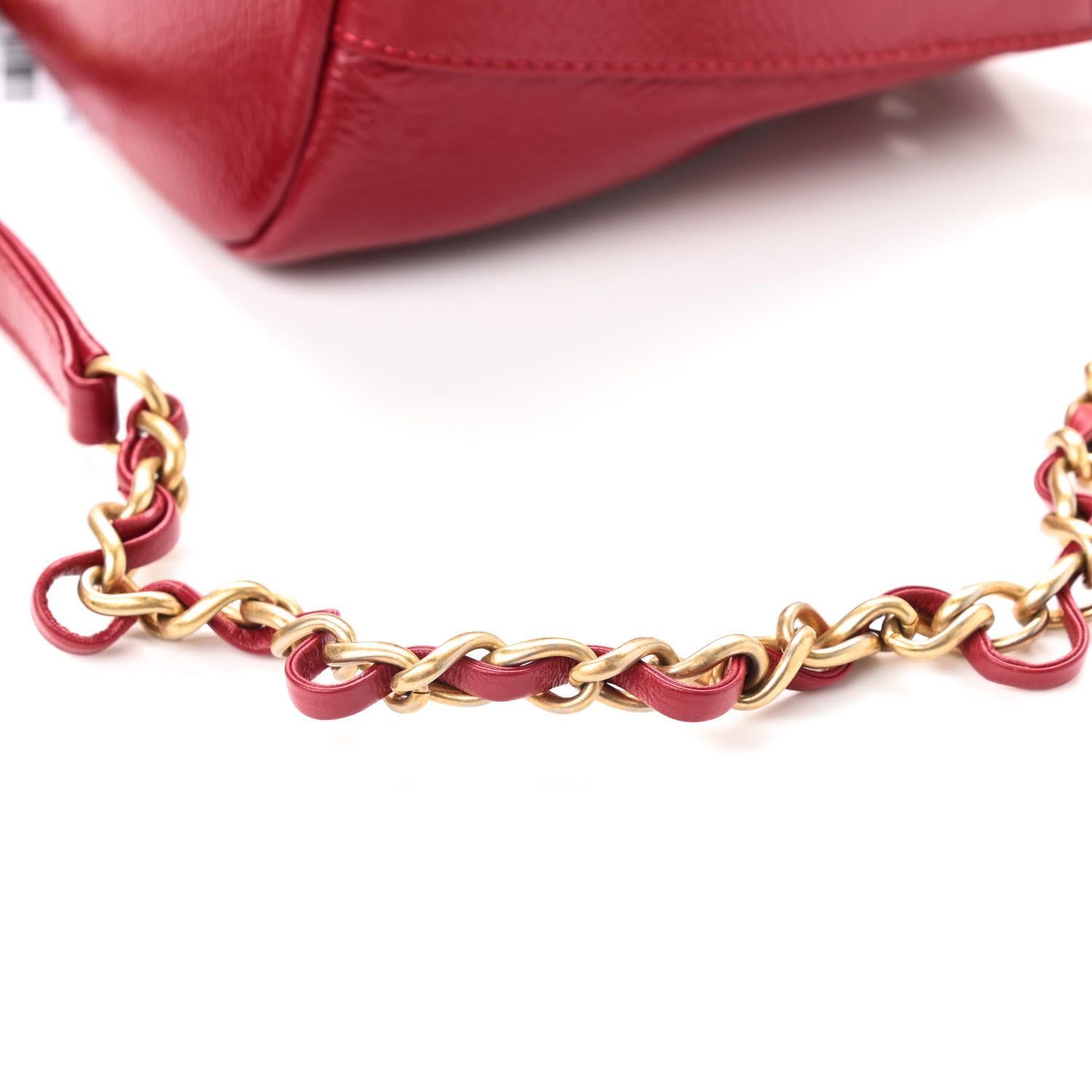 Chanel Shiny Aged Calfskin CC Chain Mini Drawstring Bag Red 9 of 9