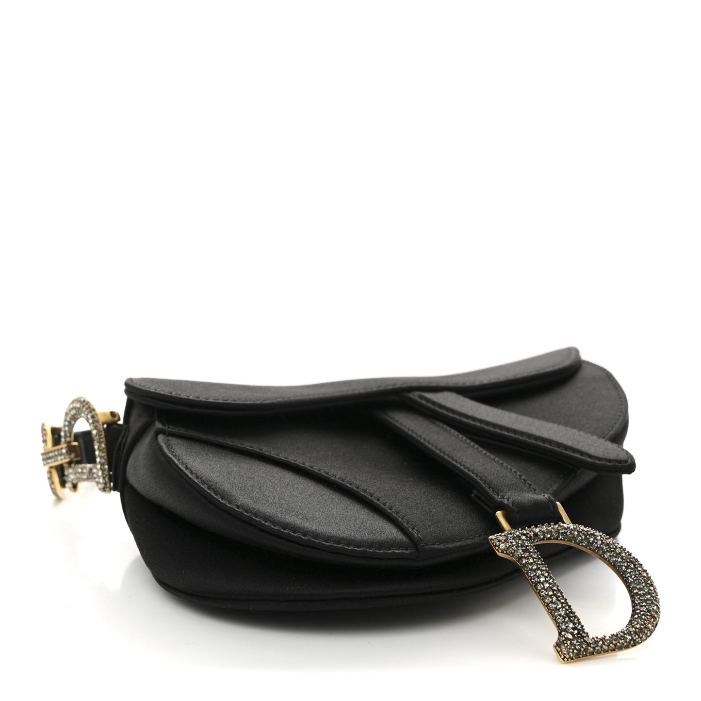 Satin Crystal Mini Saddle Bag Black