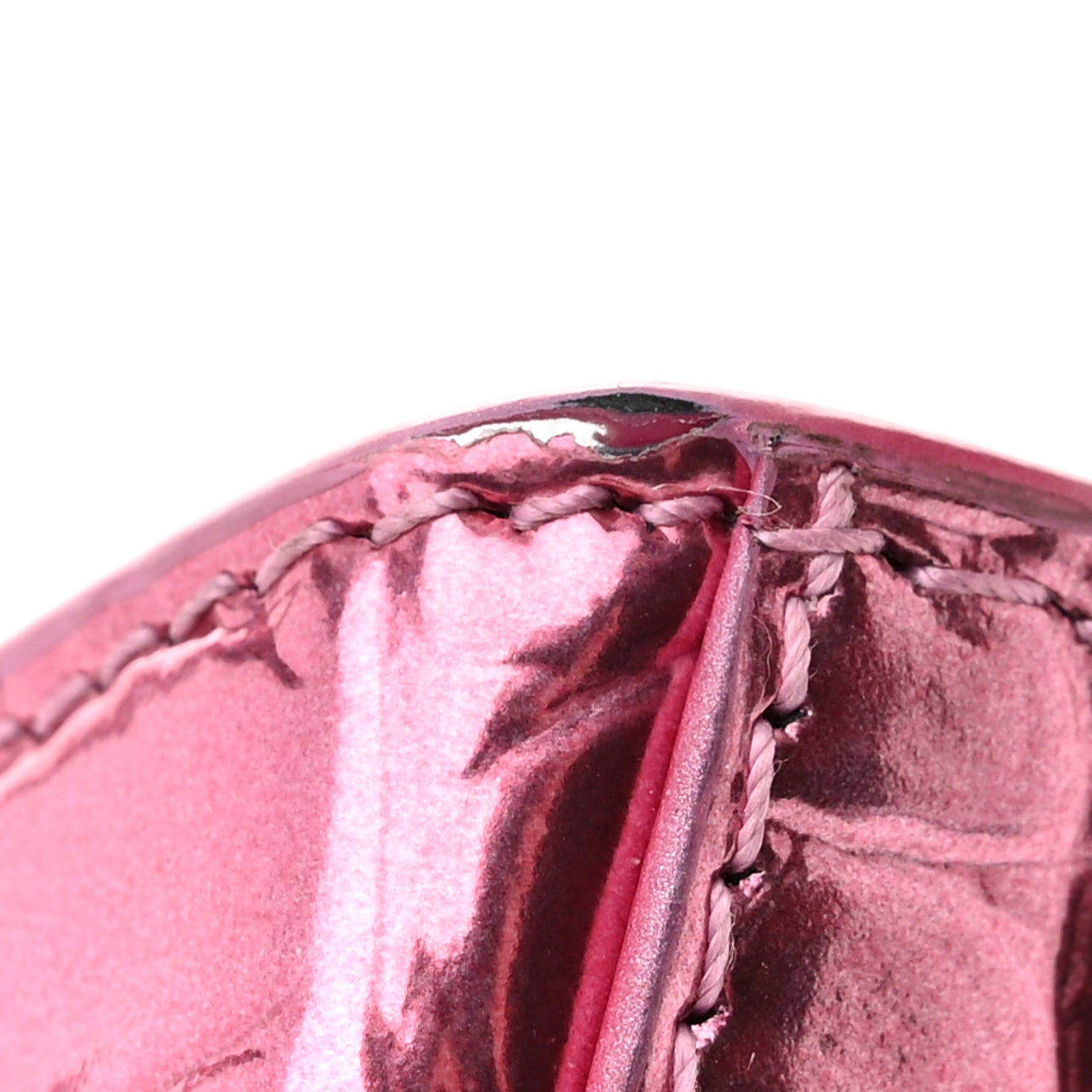 Metallic Shiny Calfskin Crocodile Embossed Hourglass Top Handle Bag XS Pink