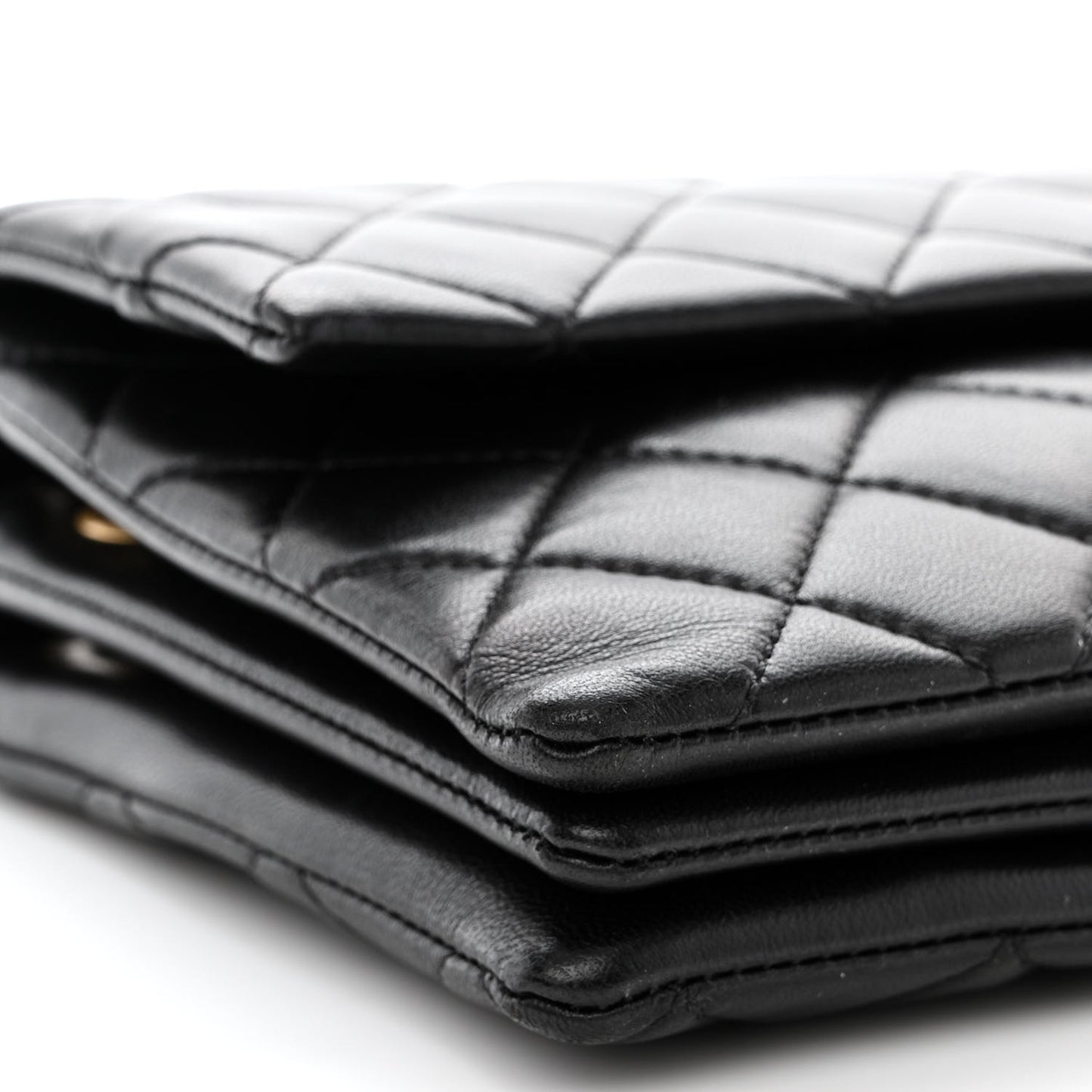 Lambskin Quilted 3 Pocket Accordion Flap Black