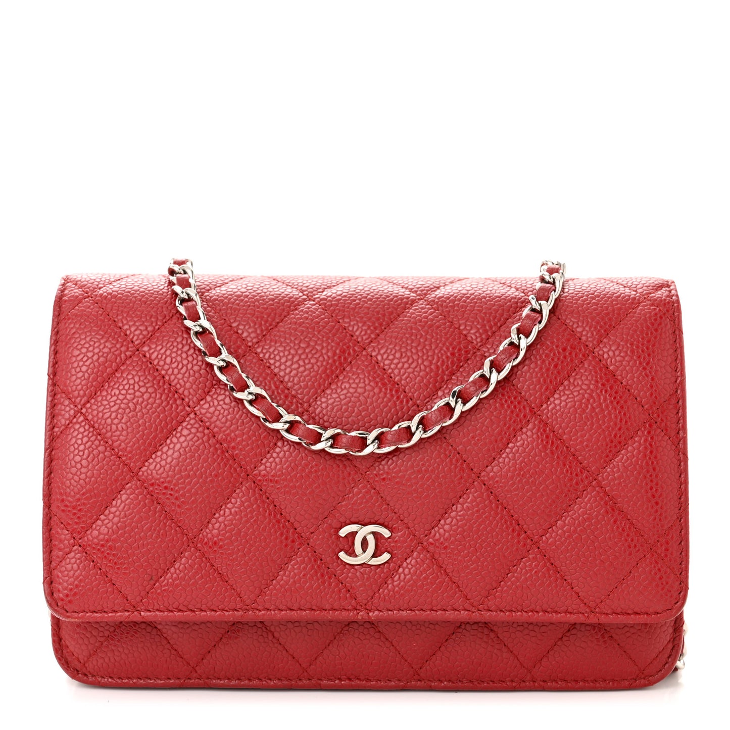 Caviar Quilted Wallet on Chain WOC Red